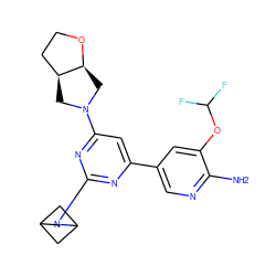 Nc1ncc(-c2cc(N3C[C@H]4CCO[C@H]4C3)nc(N3CC4CC3C4)n2)cc1OC(F)F ZINC000653671220