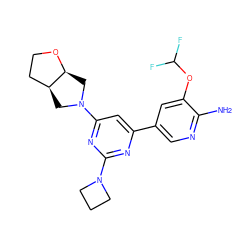 Nc1ncc(-c2cc(N3C[C@H]4CCO[C@H]4C3)nc(N3CCC3)n2)cc1OC(F)F ZINC000653756209