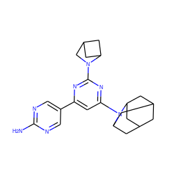 Nc1ncc(-c2cc(N3C4CC5CC(C4)CC3C5)nc(N3CC4CC3C4)n2)cn1 ZINC000221282353