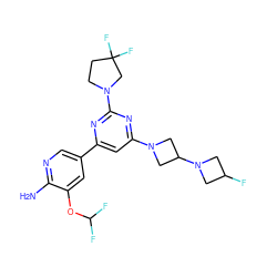 Nc1ncc(-c2cc(N3CC(N4CC(F)C4)C3)nc(N3CCC(F)(F)C3)n2)cc1OC(F)F ZINC000653754891