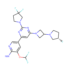 Nc1ncc(-c2cc(N3CC(N4CC[C@H](F)C4)C3)nc(N3CCC(F)(F)C3)n2)cc1OC(F)F ZINC000653751519