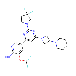 Nc1ncc(-c2cc(N3CC(N4CCCCC4)C3)nc(N3CCC(F)(F)C3)n2)cc1OC(F)F ZINC000653763532