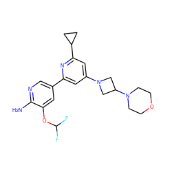 Nc1ncc(-c2cc(N3CC(N4CCOCC4)C3)cc(C3CC3)n2)cc1OC(F)F ZINC000653681057