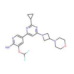 Nc1ncc(-c2cc(N3CC(N4CCOCC4)C3)nc(C3CC3)n2)cc1OC(F)F ZINC000653679744