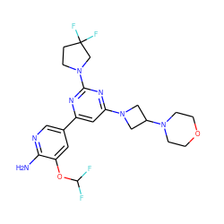 Nc1ncc(-c2cc(N3CC(N4CCOCC4)C3)nc(N3CCC(F)(F)C3)n2)cc1OC(F)F ZINC000653682834