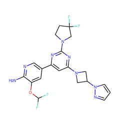 Nc1ncc(-c2cc(N3CC(n4cccn4)C3)nc(N3CCC(F)(F)C3)n2)cc1OC(F)F ZINC000653671258