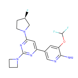 Nc1ncc(-c2cc(N3CC[C@@H](F)C3)nc(N3CCC3)n2)cc1OC(F)F ZINC000653667725