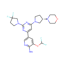 Nc1ncc(-c2cc(N3CC[C@H](N4CCOCC4)C3)nc(N3CCC(F)(F)C3)n2)cc1OC(F)F ZINC000653682826