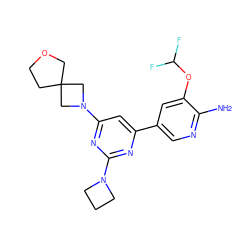 Nc1ncc(-c2cc(N3CC4(CCOC4)C3)nc(N3CCC3)n2)cc1OC(F)F ZINC000653769221