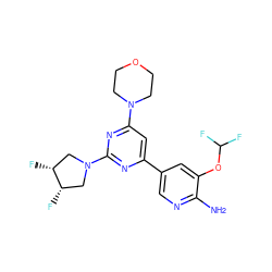 Nc1ncc(-c2cc(N3CCOCC3)nc(N3C[C@H](F)[C@H](F)C3)n2)cc1OC(F)F ZINC000653763884