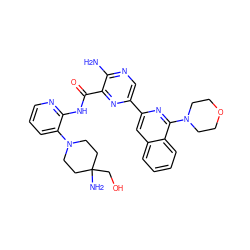 Nc1ncc(-c2cc3ccccc3c(N3CCOCC3)n2)nc1C(=O)Nc1ncccc1N1CCC(N)(CO)CC1 ZINC001772571126