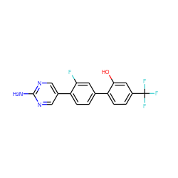 Nc1ncc(-c2ccc(-c3ccc(C(F)(F)F)cc3O)cc2F)cn1 ZINC000224790279