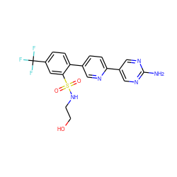 Nc1ncc(-c2ccc(-c3ccc(C(F)(F)F)cc3S(=O)(=O)NCCO)cn2)cn1 ZINC000224726469