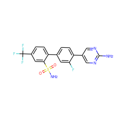 Nc1ncc(-c2ccc(-c3ccc(C(F)(F)F)cc3S(N)(=O)=O)cc2F)cn1 ZINC000224785464