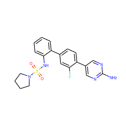 Nc1ncc(-c2ccc(-c3ccccc3NS(=O)(=O)N3CCCC3)cc2F)cn1 ZINC000224797979