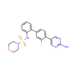 Nc1ncc(-c2ccc(-c3ccccc3NS(=O)(=O)N3CCOCC3)cc2F)cn1 ZINC000224687758