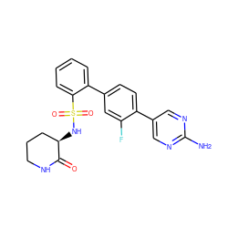 Nc1ncc(-c2ccc(-c3ccccc3S(=O)(=O)N[C@@H]3CCCNC3=O)cc2F)cn1 ZINC000224777409