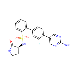 Nc1ncc(-c2ccc(-c3ccccc3S(=O)(=O)N[C@H]3CCNC3=O)cc2F)cn1 ZINC000224712982