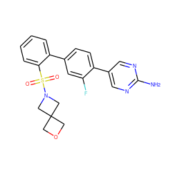 Nc1ncc(-c2ccc(-c3ccccc3S(=O)(=O)N3CC4(COC4)C3)cc2F)cn1 ZINC000224736997