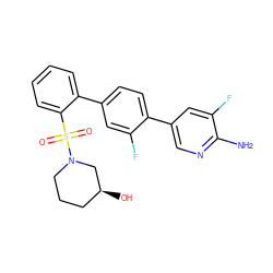 Nc1ncc(-c2ccc(-c3ccccc3S(=O)(=O)N3CCC[C@H](O)C3)cc2F)cc1F ZINC000224799864