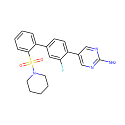 Nc1ncc(-c2ccc(-c3ccccc3S(=O)(=O)N3CCCCC3)cc2F)cn1 ZINC000224734457