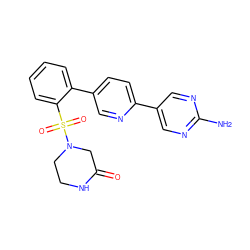 Nc1ncc(-c2ccc(-c3ccccc3S(=O)(=O)N3CCNC(=O)C3)cn2)cn1 ZINC000224745894