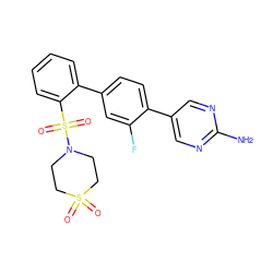 Nc1ncc(-c2ccc(-c3ccccc3S(=O)(=O)N3CCS(=O)(=O)CC3)cc2F)cn1 ZINC000224770226