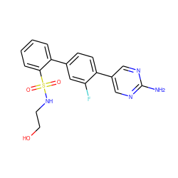 Nc1ncc(-c2ccc(-c3ccccc3S(=O)(=O)NCCO)cc2F)cn1 ZINC000224718399
