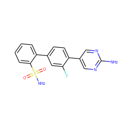 Nc1ncc(-c2ccc(-c3ccccc3S(N)(=O)=O)cc2F)cn1 ZINC000224806386
