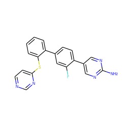 Nc1ncc(-c2ccc(-c3ccccc3Sc3ccncn3)cc2F)cn1 ZINC000224804945