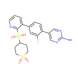 Nc1ncc(-c2ccc(-c3cccnc3S(=O)(=O)C3CCS(=O)(=O)CC3)cc2F)cn1 ZINC000224758477