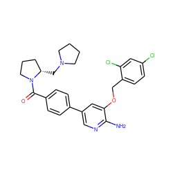 Nc1ncc(-c2ccc(C(=O)N3CCC[C@@H]3CN3CCCC3)cc2)cc1OCc1ccc(Cl)cc1Cl ZINC000072183048