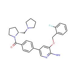 Nc1ncc(-c2ccc(C(=O)N3CCC[C@@H]3CN3CCCC3)cc2)cc1OCc1ccccc1F ZINC000072180074