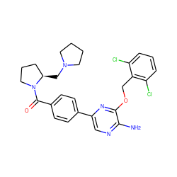 Nc1ncc(-c2ccc(C(=O)N3CCC[C@H]3CN3CCCC3)cc2)nc1OCc1c(Cl)cccc1Cl ZINC000049110574