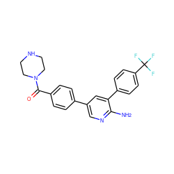 Nc1ncc(-c2ccc(C(=O)N3CCNCC3)cc2)cc1-c1ccc(C(F)(F)F)cc1 ZINC000095580396