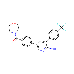 Nc1ncc(-c2ccc(C(=O)N3CCOCC3)cc2)cc1-c1ccc(C(F)(F)F)cc1 ZINC000072315812