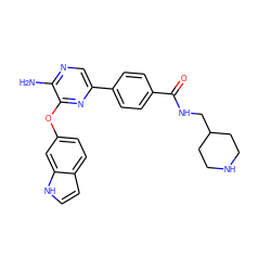 Nc1ncc(-c2ccc(C(=O)NCC3CCNCC3)cc2)nc1Oc1ccc2cc[nH]c2c1 ZINC000045289052