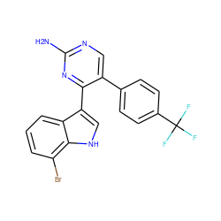 Nc1ncc(-c2ccc(C(F)(F)F)cc2)c(-c2c[nH]c3c(Br)cccc23)n1 ZINC000072108036