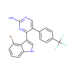 Nc1ncc(-c2ccc(C(F)(F)F)cc2)c(-c2c[nH]c3cccc(Br)c23)n1 ZINC000072109293