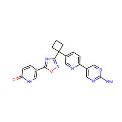 Nc1ncc(-c2ccc(C3(c4noc(-c5ccc(=O)[nH]c5)n4)CCC3)cn2)cn1 ZINC000096175513