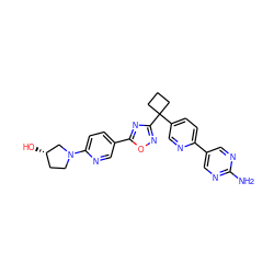 Nc1ncc(-c2ccc(C3(c4noc(-c5ccc(N6CC[C@H](O)C6)nc5)n4)CCC3)cn2)cn1 ZINC000096175452