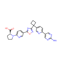 Nc1ncc(-c2ccc(C3(c4noc(-c5ccc(N6CCC[C@H]6C(=O)O)nc5)n4)CCC3)cn2)cn1 ZINC000096175439
