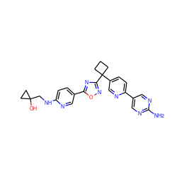 Nc1ncc(-c2ccc(C3(c4noc(-c5ccc(NCC6(O)CC6)nc5)n4)CCC3)cn2)cn1 ZINC000114767997
