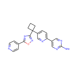 Nc1ncc(-c2ccc(C3(c4noc(-c5ccncc5)n4)CCC3)cn2)cn1 ZINC000096175492