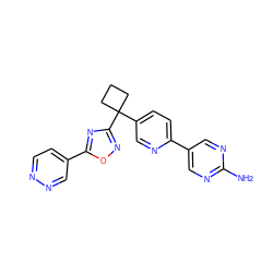 Nc1ncc(-c2ccc(C3(c4noc(-c5ccnnc5)n4)CCC3)cn2)cn1 ZINC000096175509