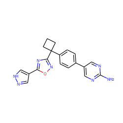 Nc1ncc(-c2ccc(C3(c4noc(-c5cn[nH]c5)n4)CCC3)cc2)cn1 ZINC000149744565