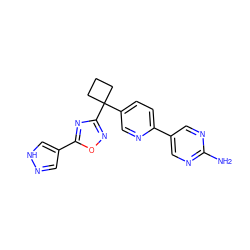 Nc1ncc(-c2ccc(C3(c4noc(-c5cn[nH]c5)n4)CCC3)cn2)cn1 ZINC000096175495