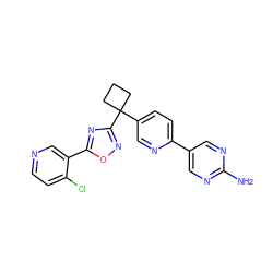 Nc1ncc(-c2ccc(C3(c4noc(-c5cnccc5Cl)n4)CCC3)cn2)cn1 ZINC000096175493