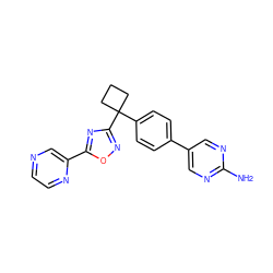 Nc1ncc(-c2ccc(C3(c4noc(-c5cnccn5)n4)CCC3)cc2)cn1 ZINC000149790200