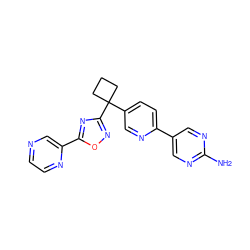 Nc1ncc(-c2ccc(C3(c4noc(-c5cnccn5)n4)CCC3)cn2)cn1 ZINC000096175534